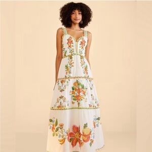 NWT Farm Rio Mixed Tropical Romance Off-White Midi Dress L